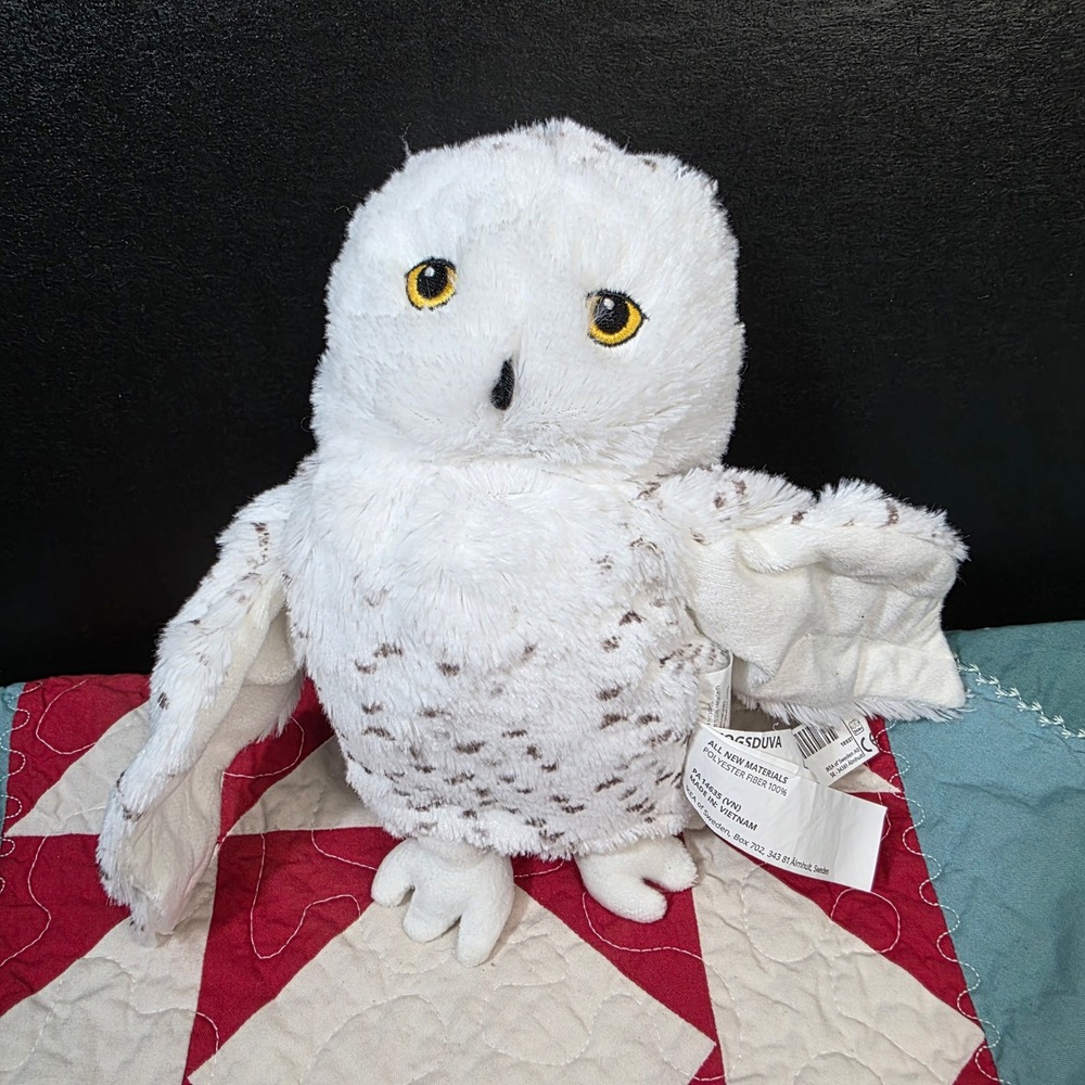 IKEA‎ Skogsduva Snowy Owl Hand Puppet Kids 10in White Brown Plush Toy 105.768.98